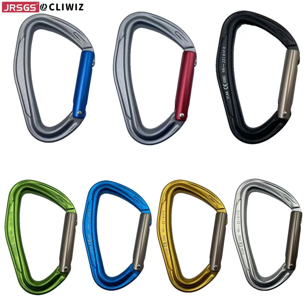 CLIWIZ SGM7118 kait jepret keamanan mendaki, Carabiner aluminium 23kN 7075 bersertifikasi d-lurus UIAA CE lengkung