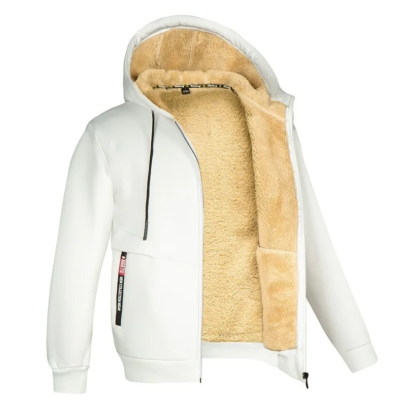 Men's Hooded Plush Thick Lamb Wool NC Cardigan Sweatshirt In Autumn And Winter, Oversized Trendy Jacket