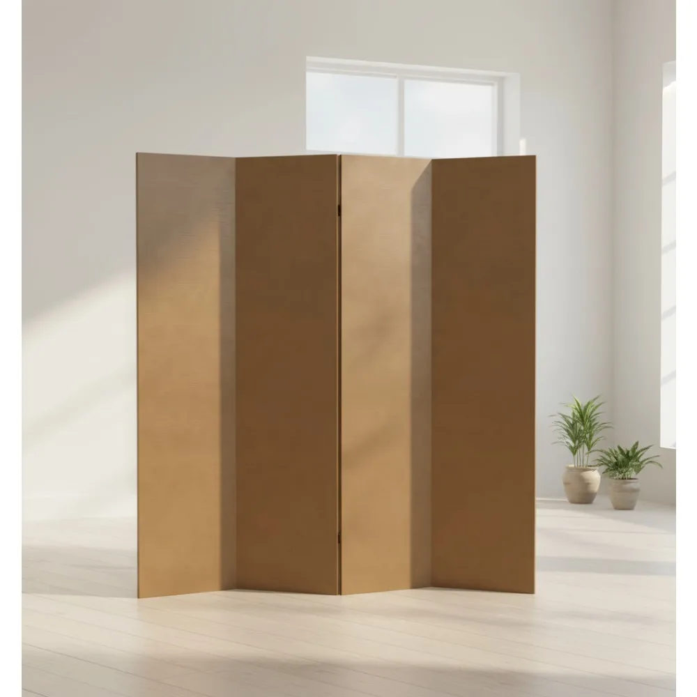 

6ft Tall Brown Cardboard Folding Screen 4 Panel Portable Room Divider Privacy Partition