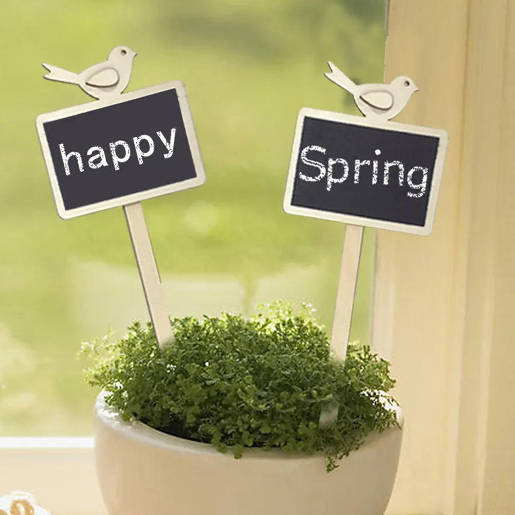 10Pcs Wooden Blackboard Chalkboard Bird Design Flower Pot Labels Plant Markers Eco Friendly Smooth Surface Wood Plant Tags