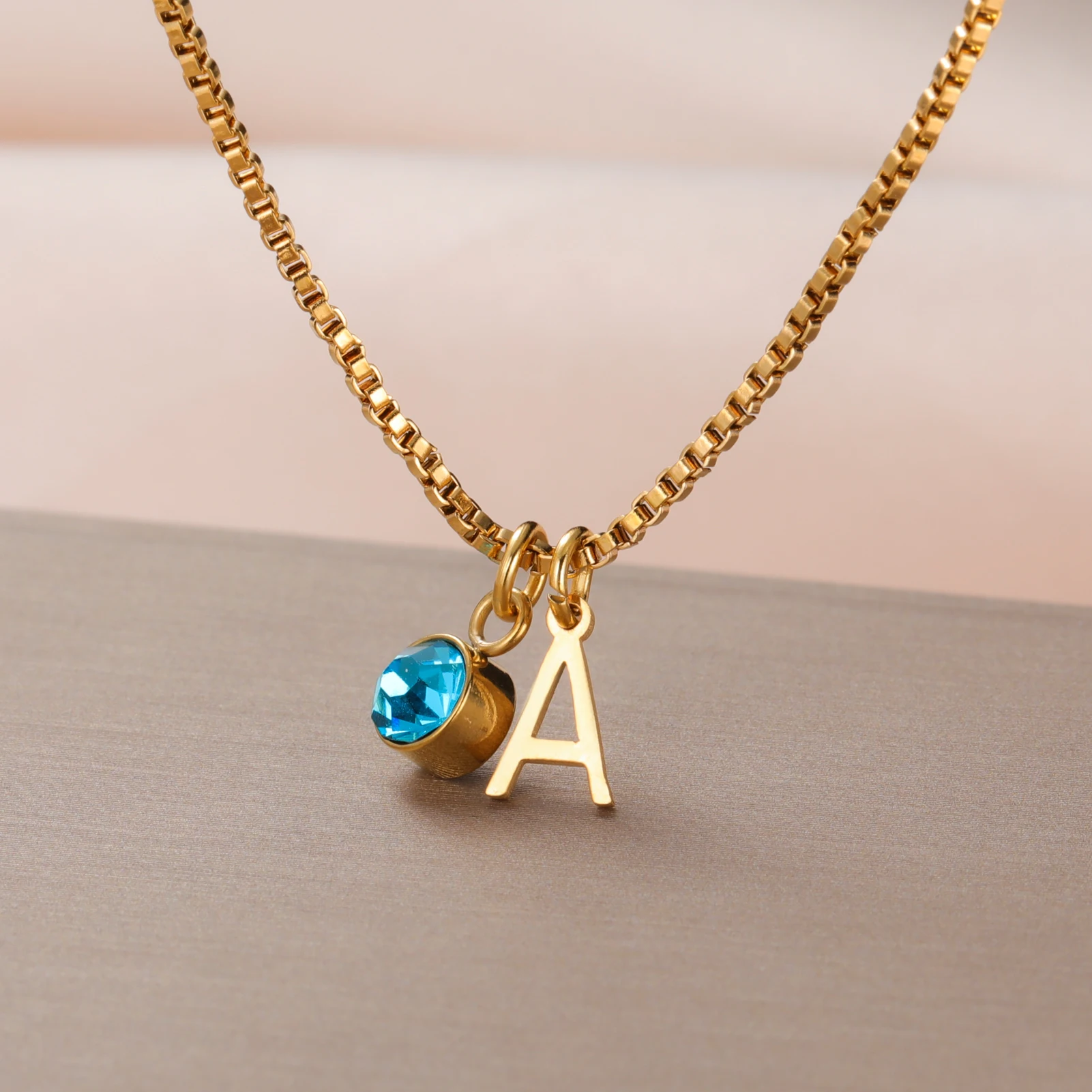 Lemegeton Custom Letter Necklace with Birthstone Personalized Name Initials Charm Jewelry Couple Zircon Pendant Birthday Gifts