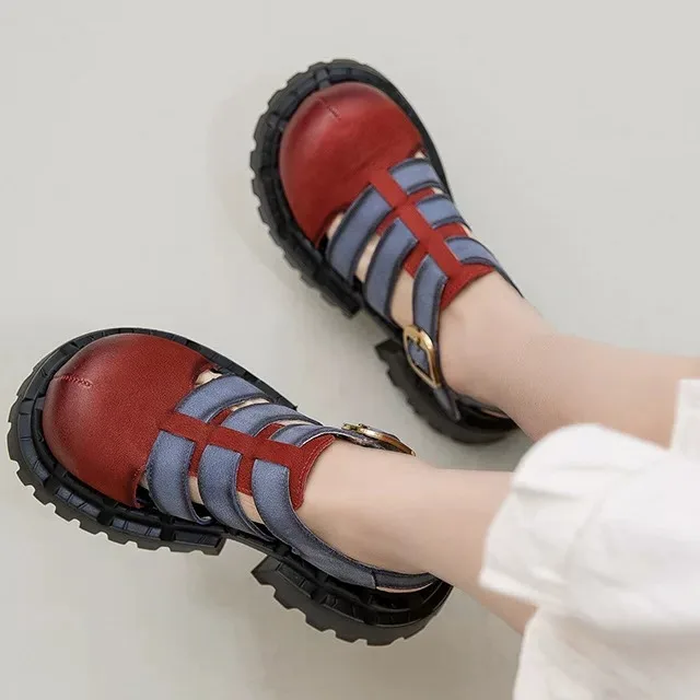 Spain Glas Genuine Leather Novelty Design Platform Slippers Macaron Color Big Head Cute Ugly Trendy Summer Casual Shoes