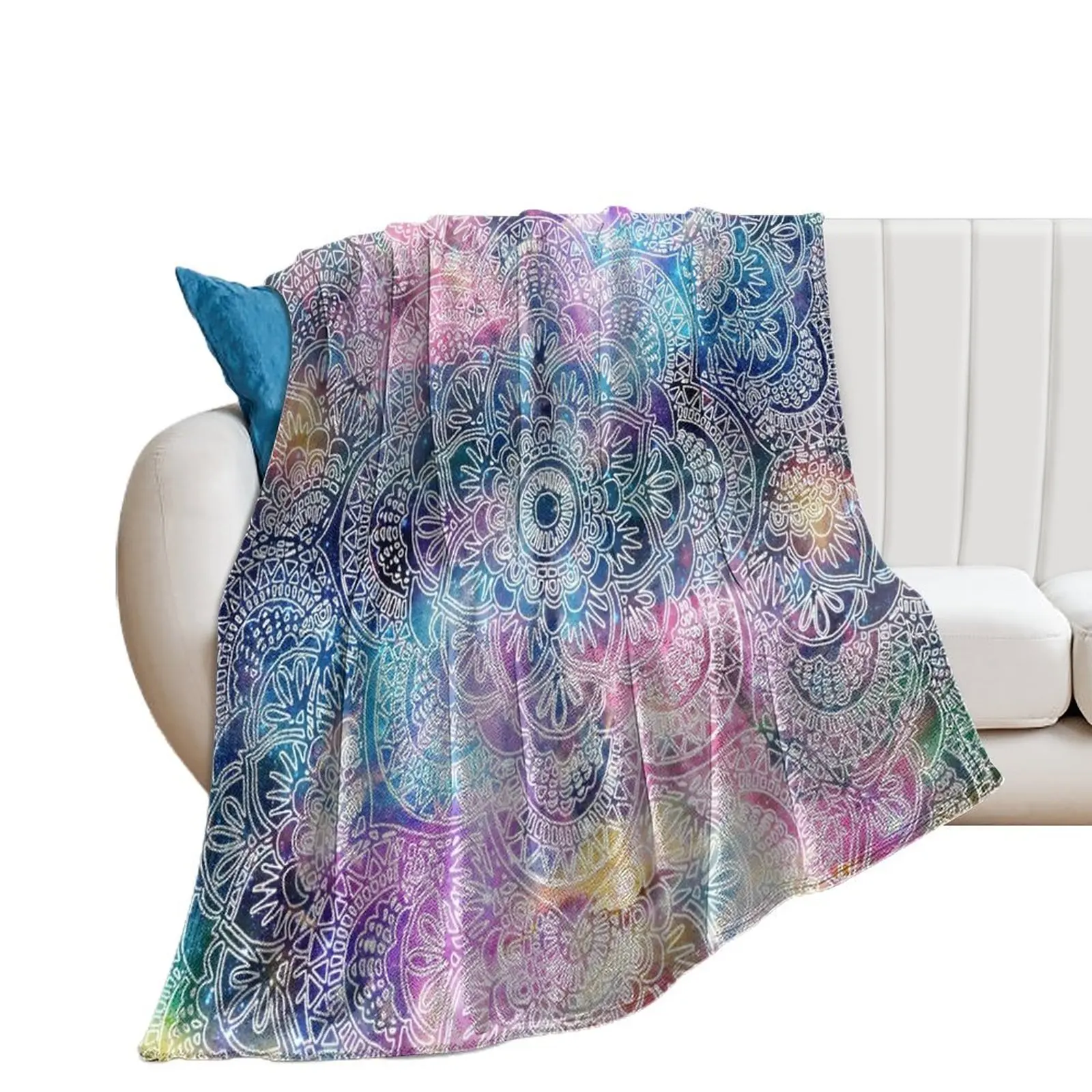 watercolor and nebula flower henna hand drawn design Throw Blanket Flannel christmas decoration Picnic Blankets