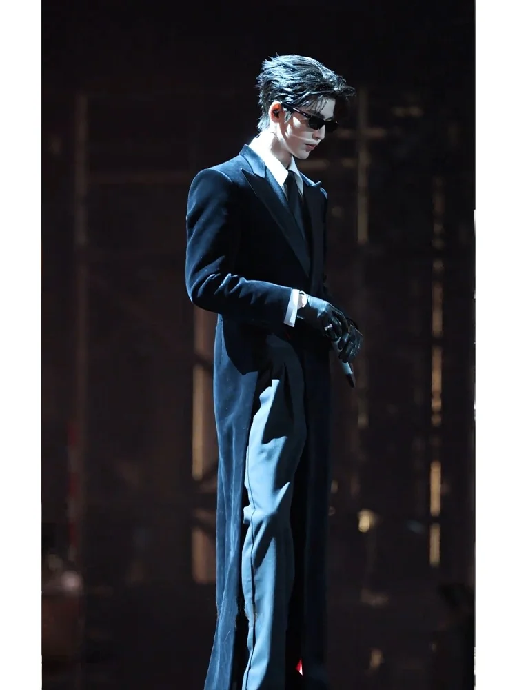 

Bla oulder Pad Men's Long Coat Cool Haome Sle Casual Youth Faion Autumn Winter Season Single Button Closure Suit J...