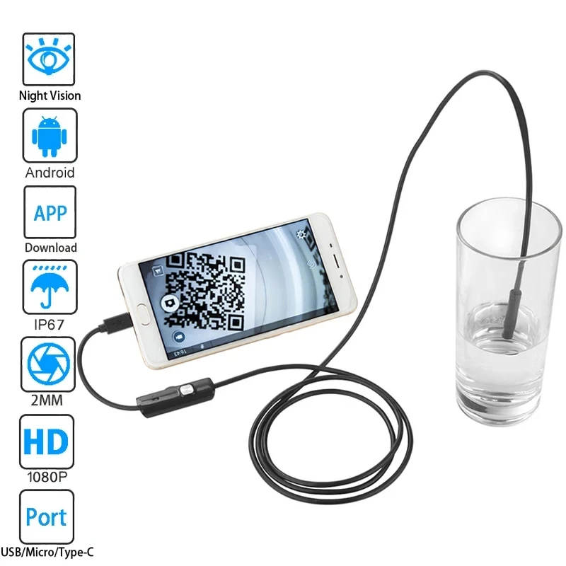 USB Endoscope Camera Type-C Android Flexible Snake Hard Wire 1M 5M Cable Inspecte Camera Borescope for Home Repair Inspection