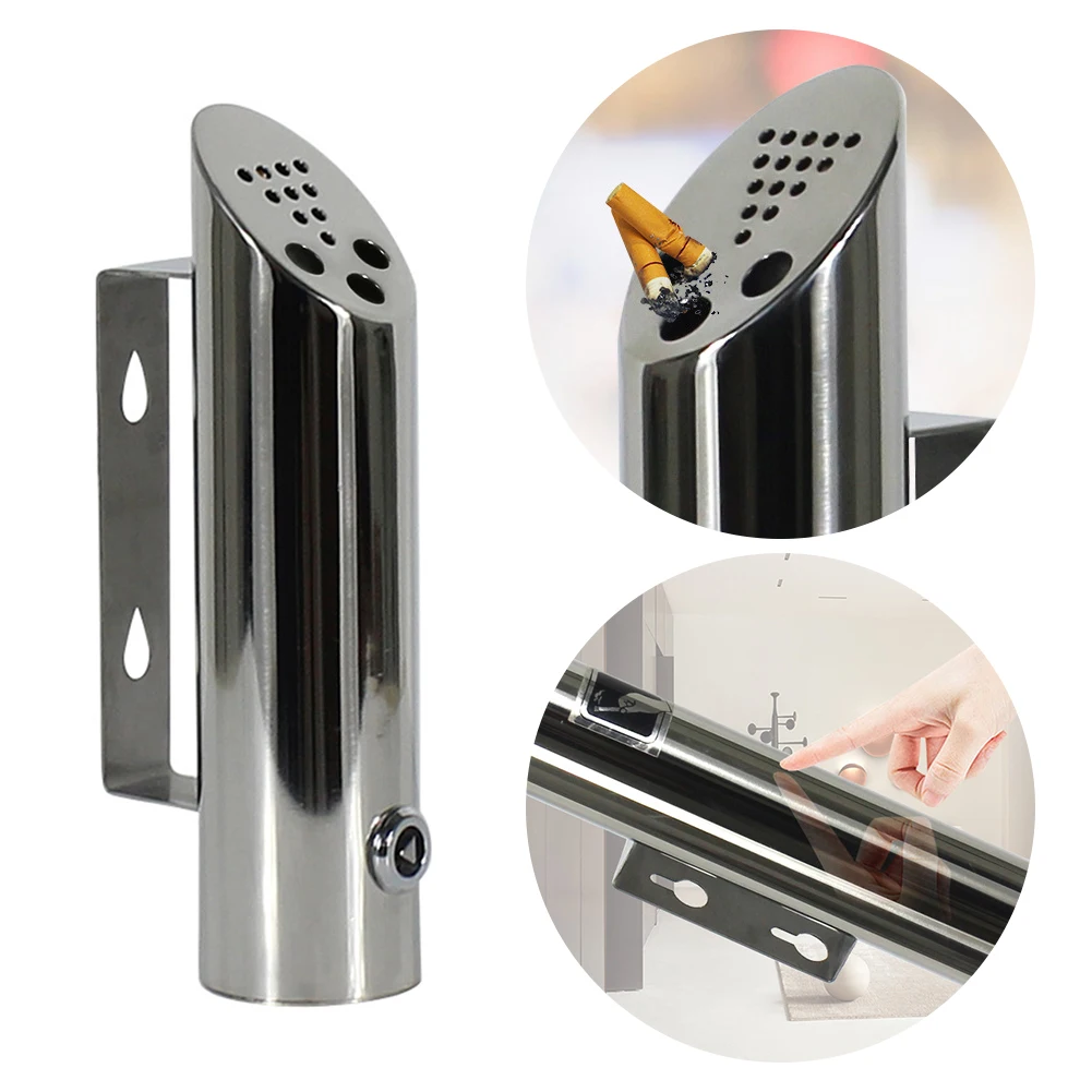 

Wall Mounted Ash Cylinder Column Stainless Steel Patio Public Cigarette Ash Tray for Mall Hotel Elevator Entrance