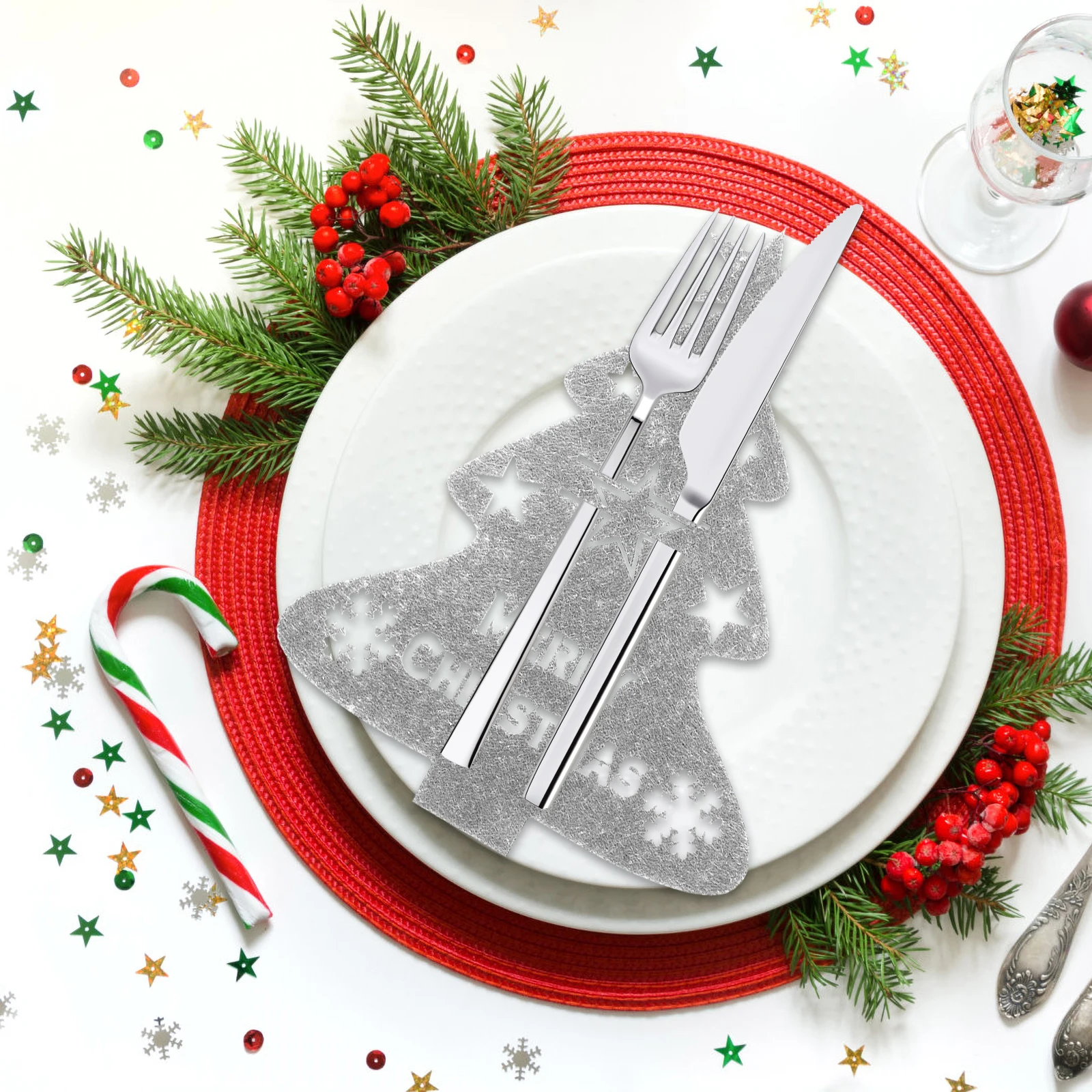 

4 Pcs Sock Christmas Tree Tableware Set Xmas Felt Cloth Friendsgiving Utensil Holder