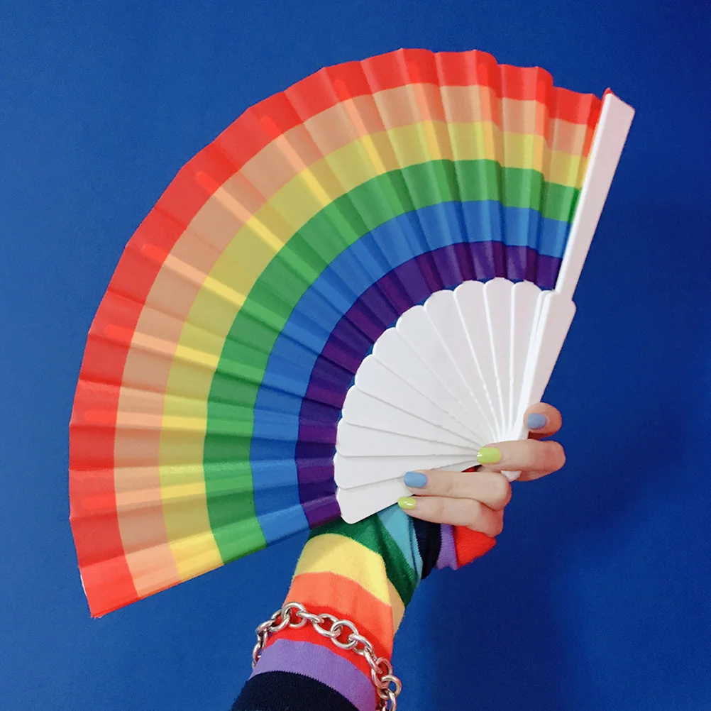 

10 Pcs Rainbow Folding Fan Colorful Handheld Decorative Fans Lightweight Portable Party Photo Props Dance Accessories Festival