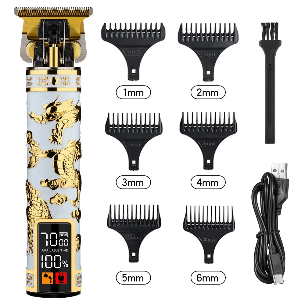 Electric Hair Clipper Professional Men\'s Hair Clipper LCD Display T-Blade Trimmer Zero Gap Cordless Rechargeable Men\'s Trimmer G