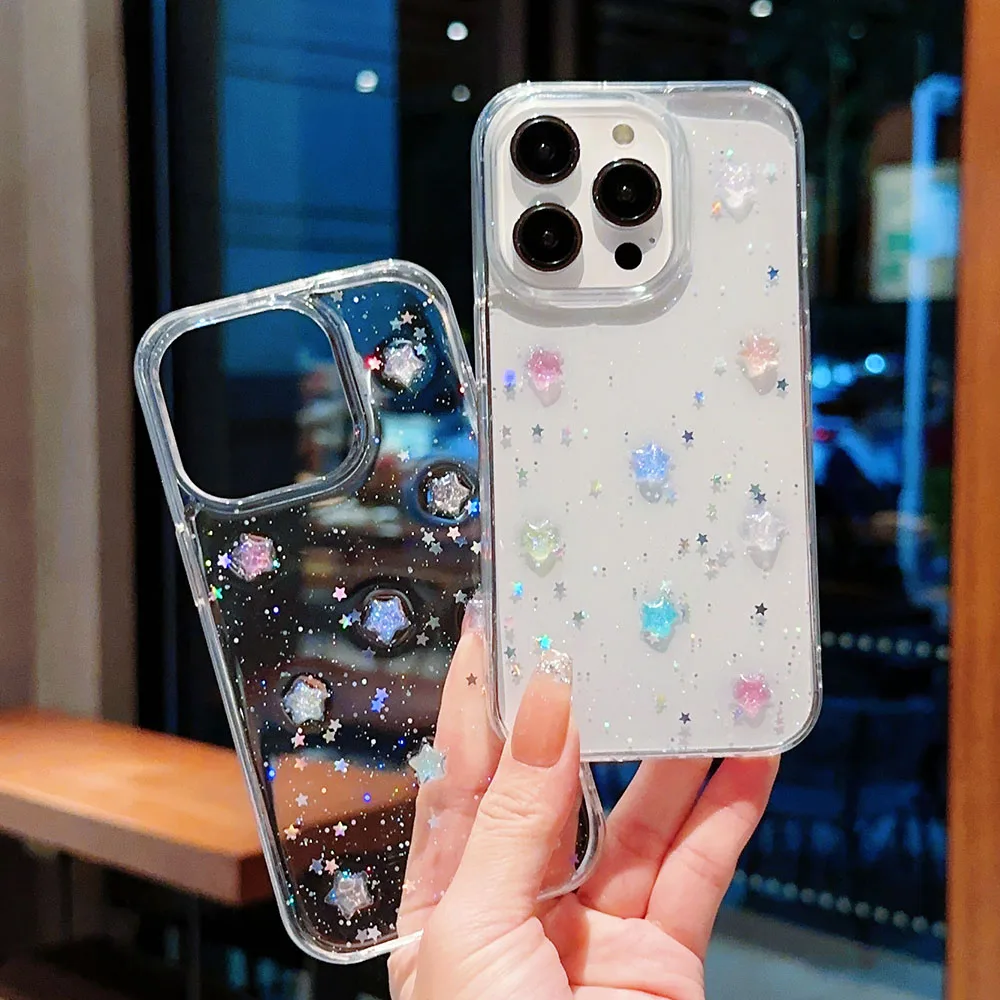 حافظة لهاتف آيفون 16 15 14 Plus 13 11 12 Pro Max Plus بالترتر غطاء شفاف مزين بالترتر ثلاثي الأبعاد