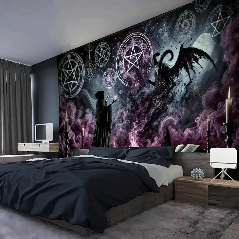 Large Occult Witch Tarot Tapestry Mural Hanging Mystic Gothic Pagan Decor Wall Art Pentagram Astrology Sigil Background Bedroom