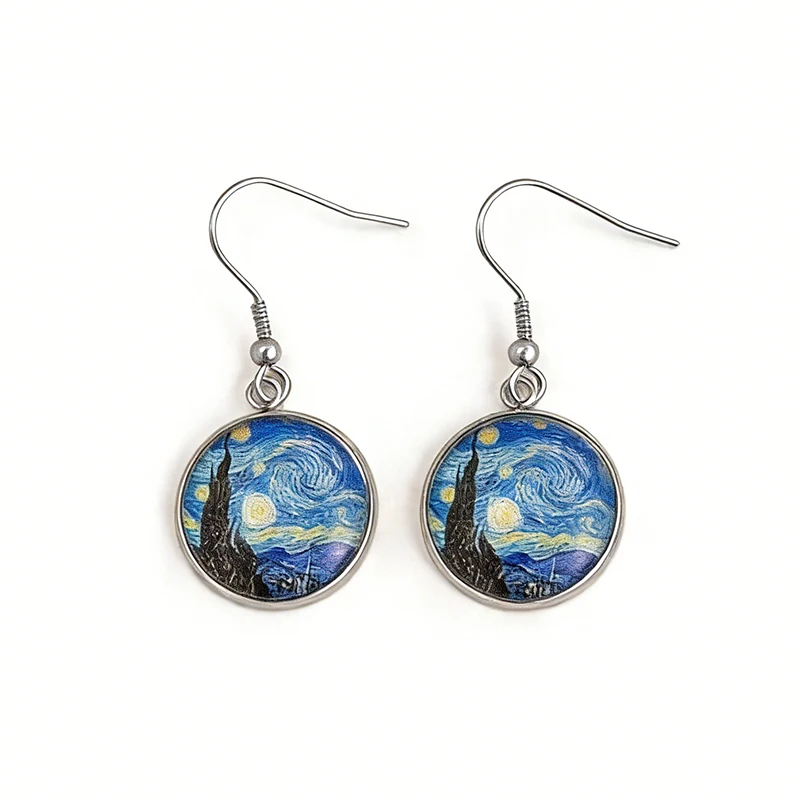Klassische Van Gogh Die Sternennacht Ohrringe Vintage Gustav Klimt Der Kuss Baumelnde Ohrringe Ästhetischer Schmuck