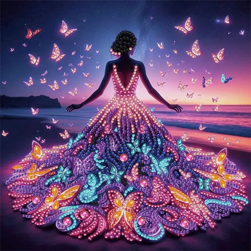 

GATYZTORY DIY Diamond Painting Set Seaside Butterfly Woman Special Shape Round Diamond Art Craft Cross Embroidery Home Decor