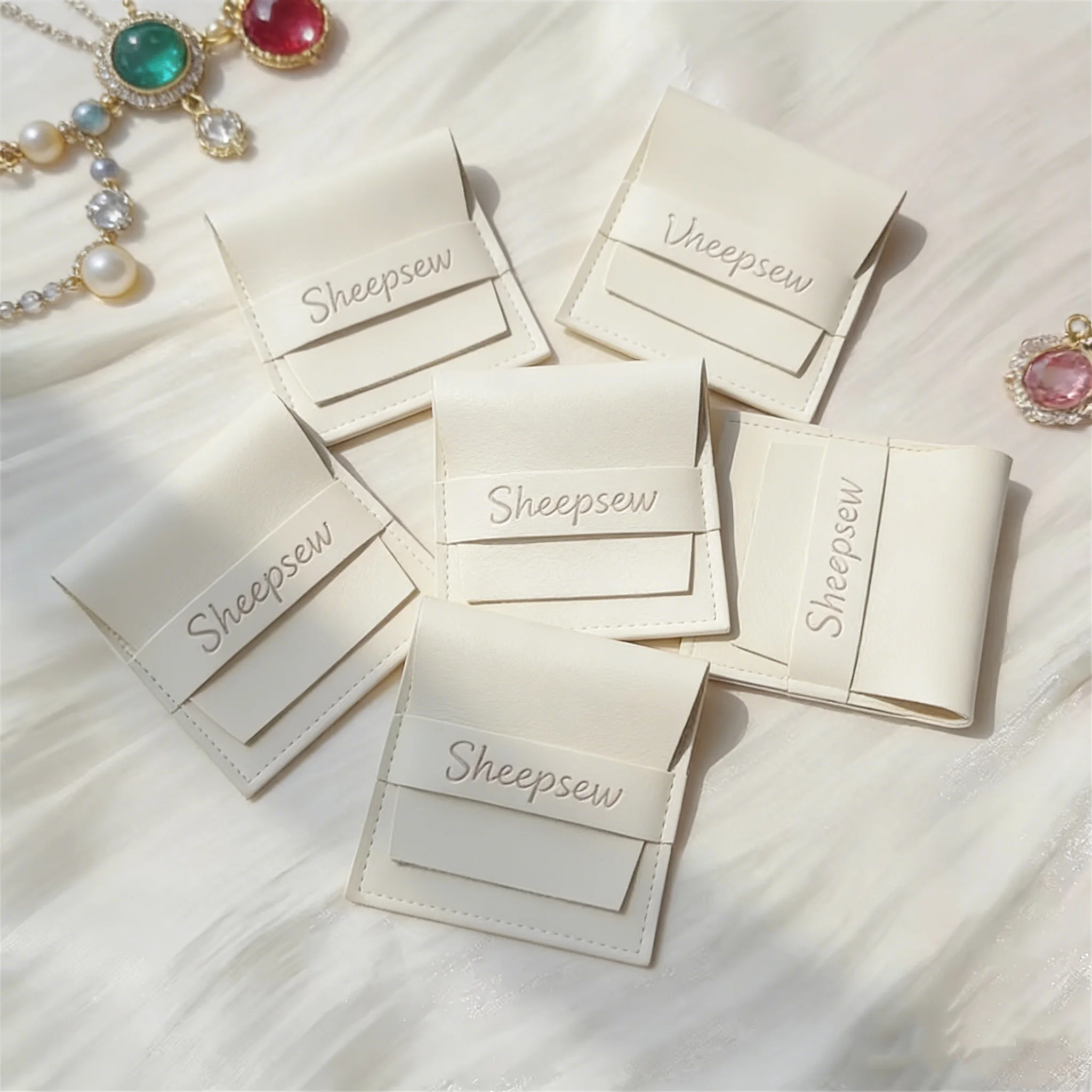 Personalized 100Pack 9x9cm PU Leather Jewellry Packaging Pouches Small Ring Earrings Necklace Wedding Favors Gift Bags Organizer
