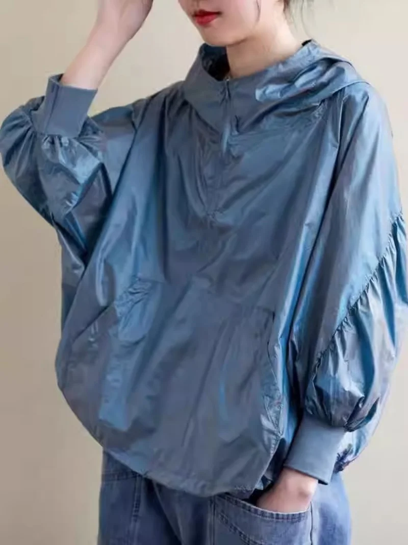 

Женская толстовка с рукавами «летучая мышь», осеннее универсальное повседневное солнцезащитное короткое пальто чистого цвета, топ w500