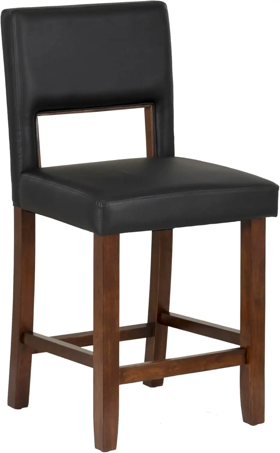 Vega Dark Espresso Wooden 24 Inch Seat Height Counter Stool with Padded Black Faux Leather Seat and Back