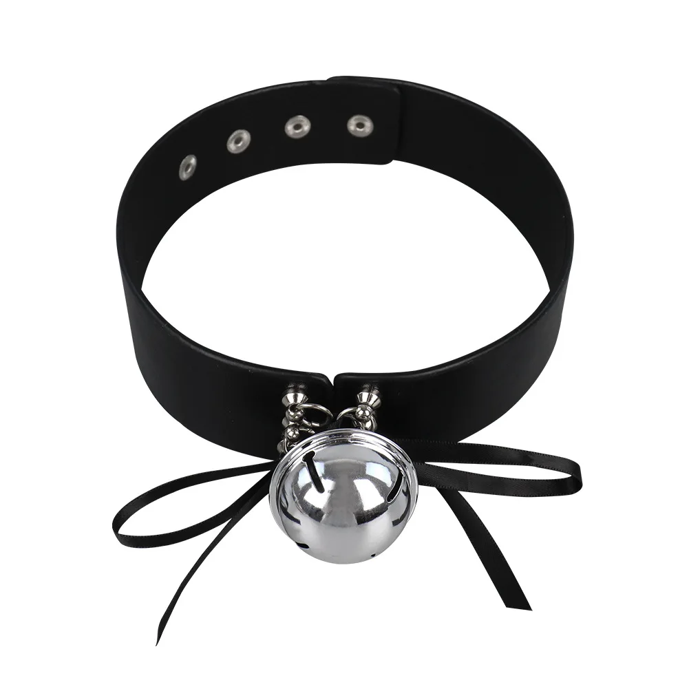 

Halloween European and American Gothic Leather Bell Collar Neck Strap Handmade Punk Alloy Necklace Stage Performance Accessories