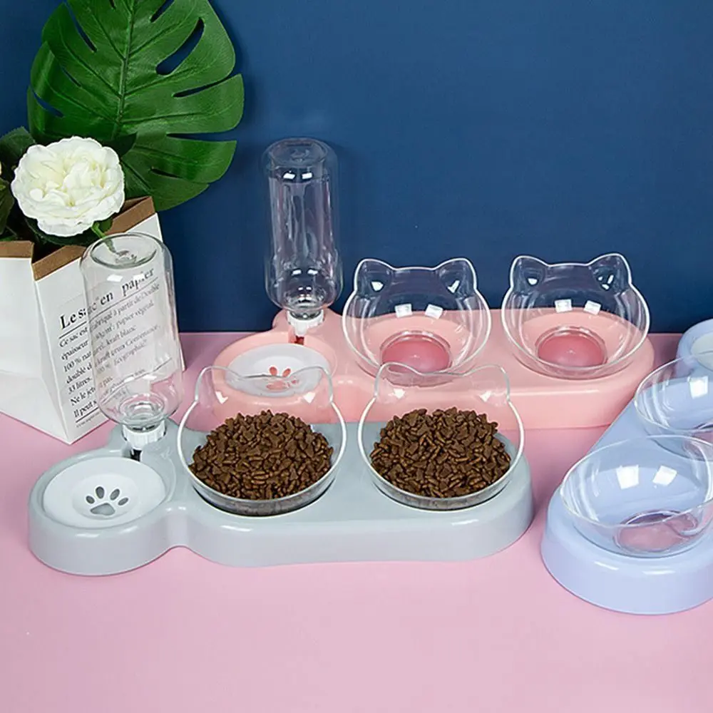 Pet Automatic Feeder Dogs Cats Food Bowl with Water Fountain Double Bowl Kitten Puppy Drinking Cup