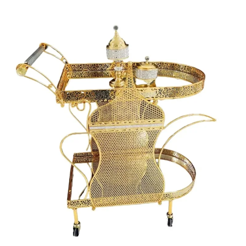 Popular luxury golden trolley hotel trolley dining cart easy to use durable practical good quality