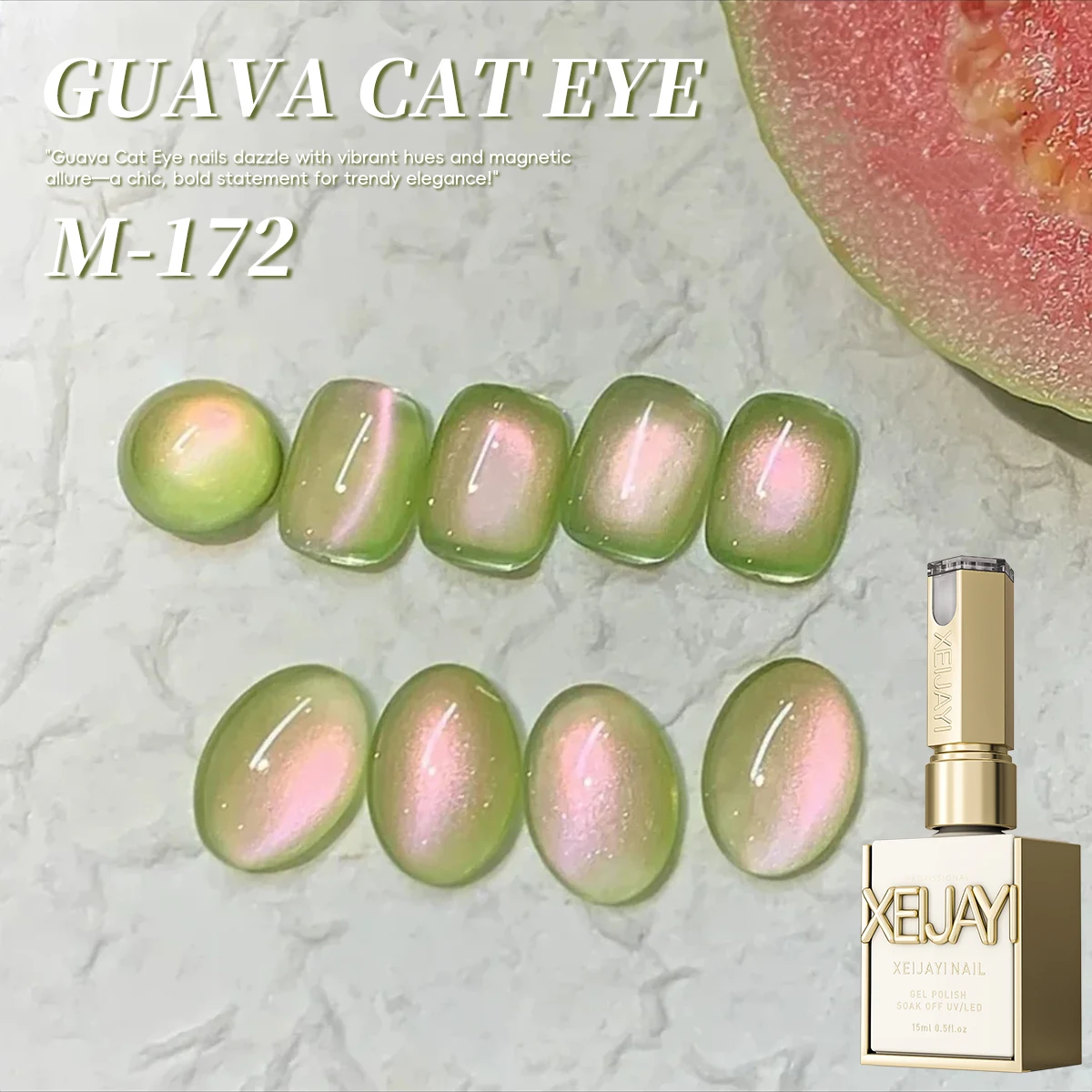 1PC 15ml Guava Cat Eye Gel Nail Polish, UV LED Curing, Long-Acting Fast Drying Nail Art Gel - Ideal Gift for Women