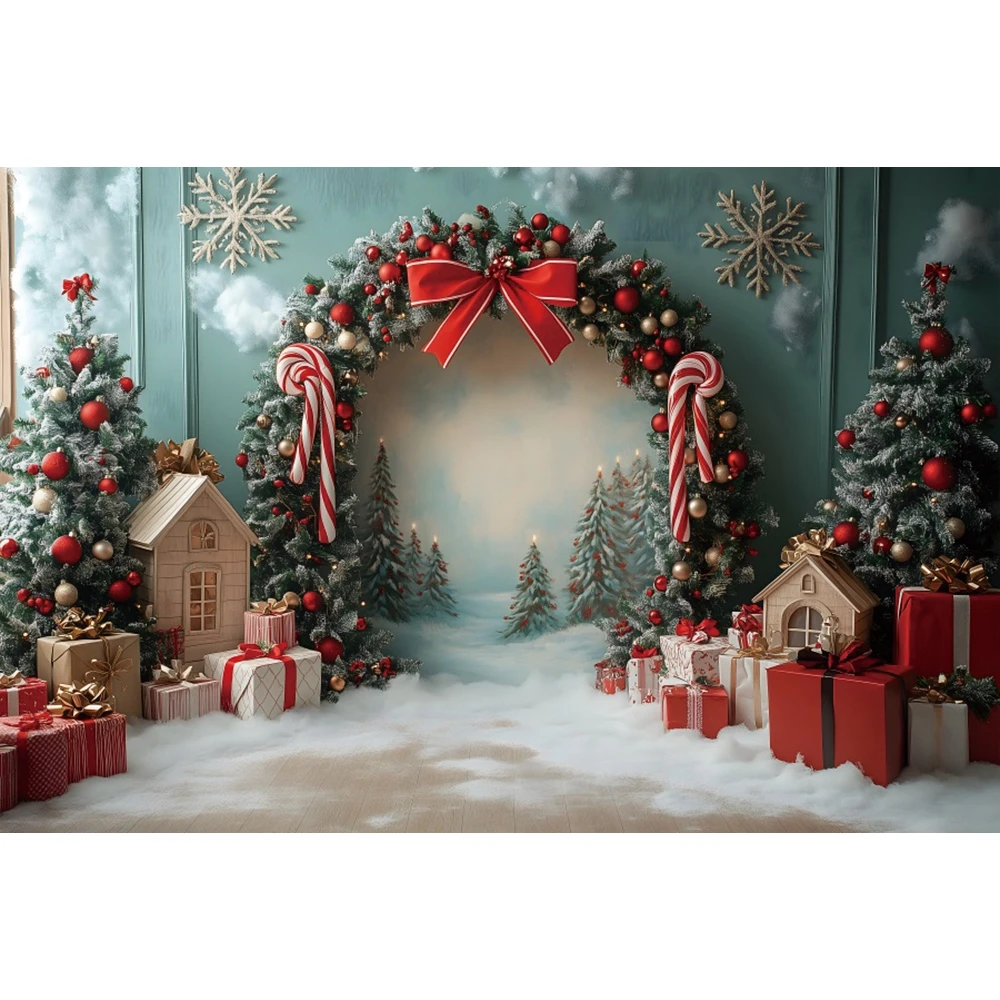 Winter Christmas Photography Background Xmas Town Garland Snow Decoration Supplies Family Portrait Photo Backdrop For Studio