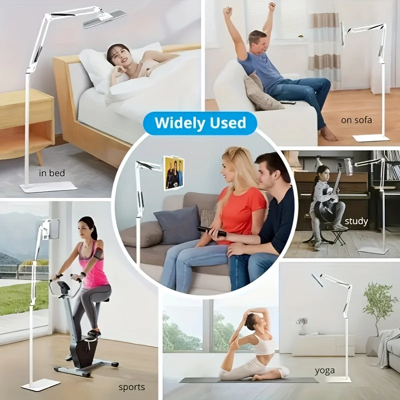 Floor bracket adjustable gooseneck gripper, iron flexible arm bracket, suitable for iPad, mobile phone, bed and lounge use