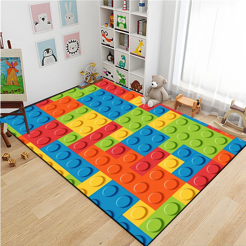 3D Colorful Geometric Block Non-slip Large Area Rug Carpets Home Living Room Kids Bedroom Sofa Doormat Decor Children Floor Mats