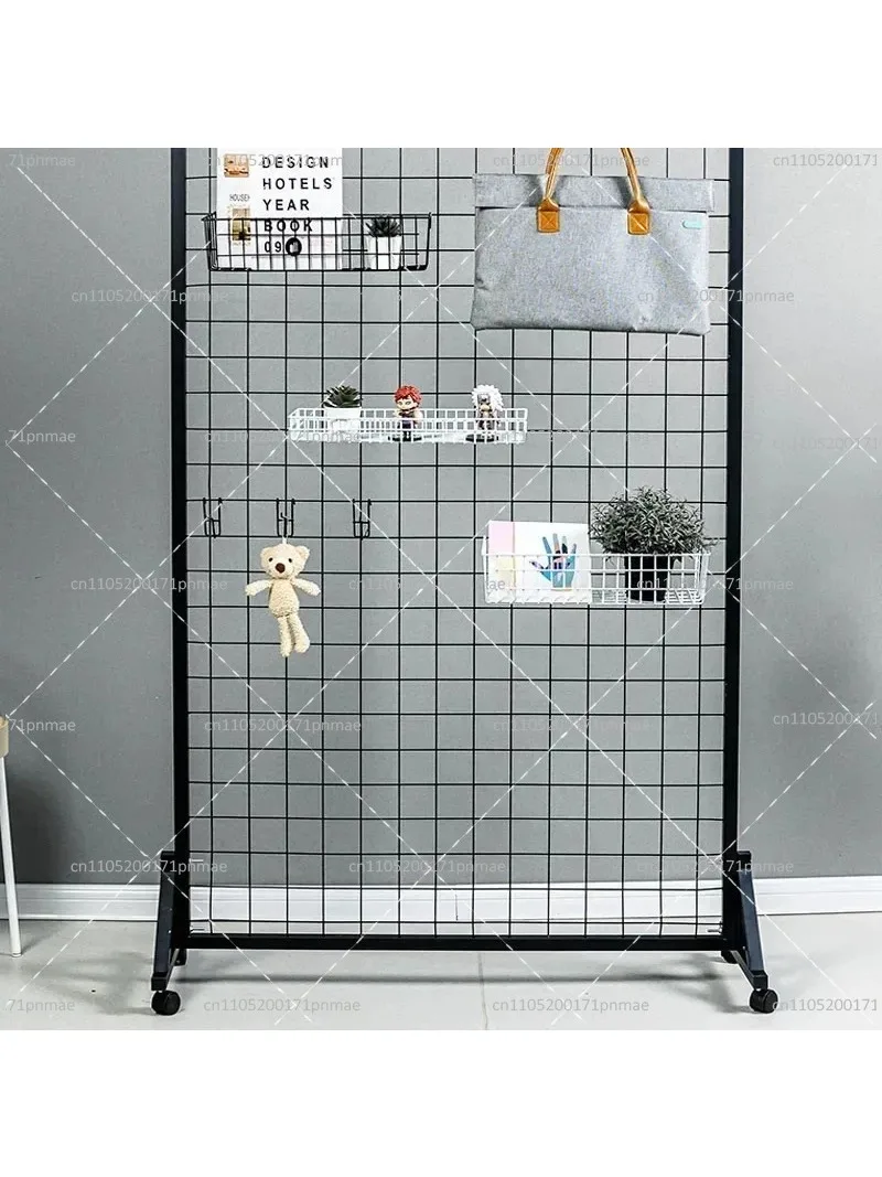 

60x100cm Metal Grill Pegboard Panel with Floor Stands, Easy Install Shelf Organizer for Garage and Workshop