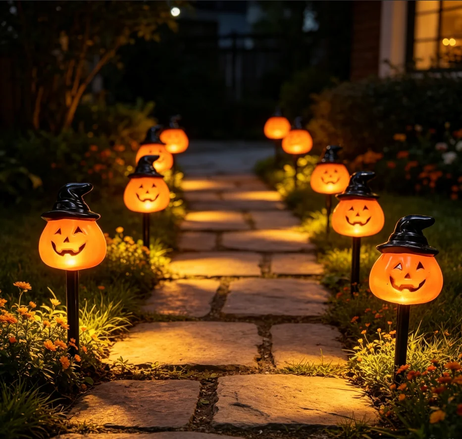Solar Halloween Pumpkin Lights LED Garden Stake Lamp Waterproof Outdoor Yard Lawn Pathway Lights For Holiday Party Decor