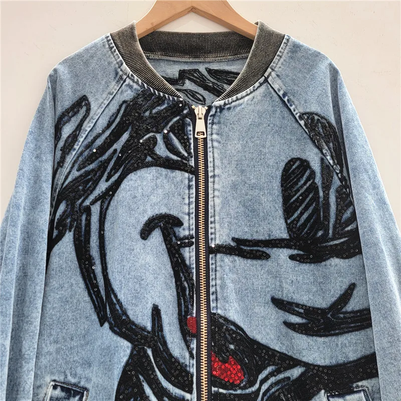 Trendy Brand Abstract Diamond Drills Embroidered Jacket Women's 2025 Autumn Loose Casual Versatile Zipper Long-sleeves Top Coat