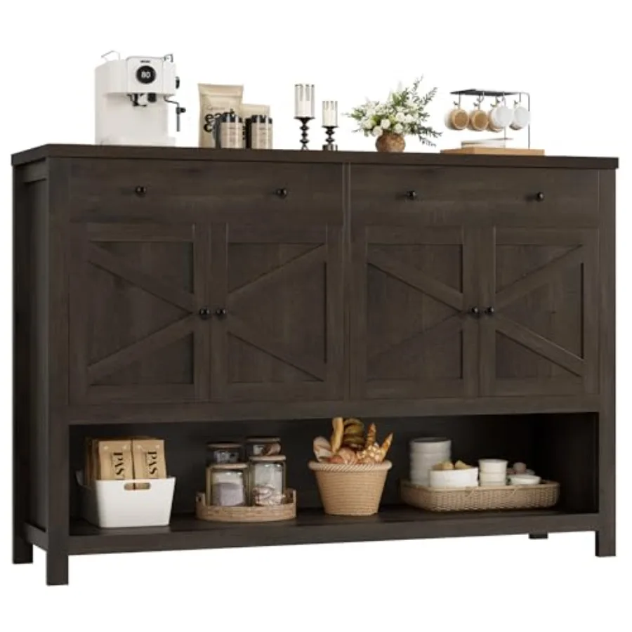 55'' Buffet Sideboard Cabinet with Storage Coffee Bar with 2 Drawers Farmhouse Console Table with Doors Storage Cabinet with Sh