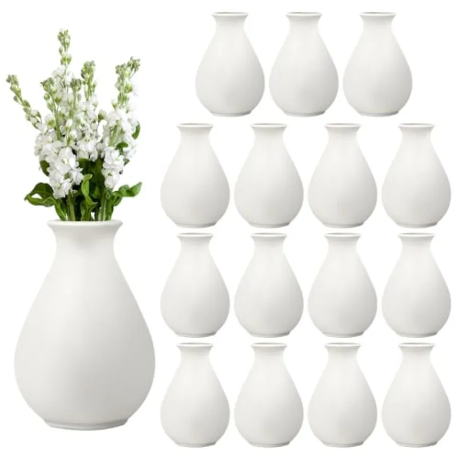 Paquete de 15 Jarrones de Cerámica Blancos para Flores, Jarrones Pequeños de 3.9 Pulgadas Estilo Boho, Jarrones Blancos Mate para Centros de Mesa, Hierba Pampas, Flores Secas