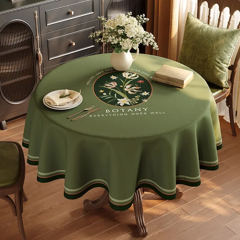 Linen Round Tablecloth Light Luxury Household Tablecloth Waterproof Non-slip No-wash Tea Table Decoration Protection Cover Cloth