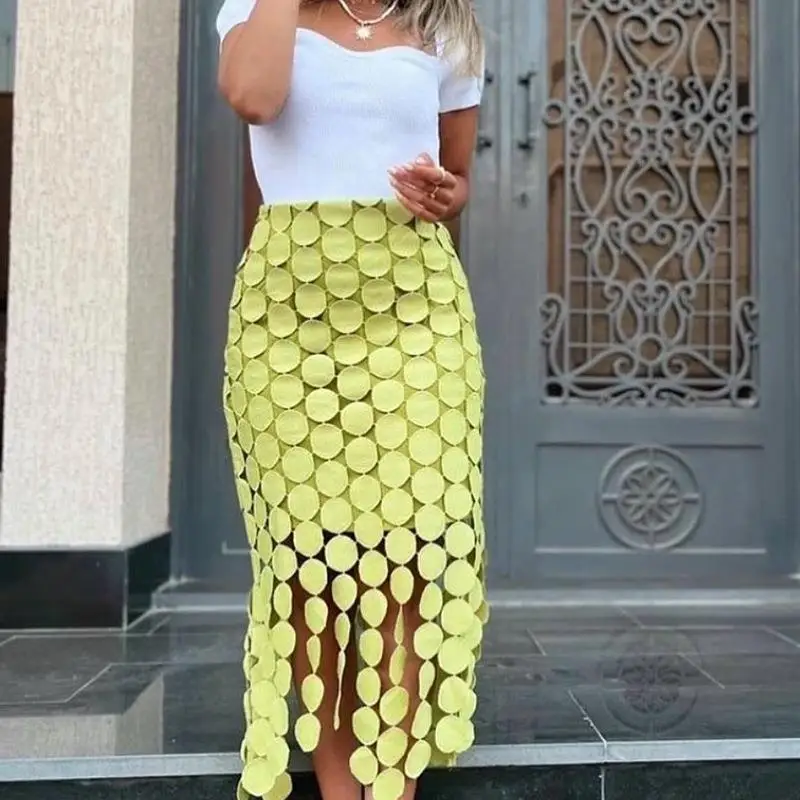 

Юбка миди Yuao с вышивкой и бахромой, винтажная, А-силуэт, из смесового полиэстера и хлопка, повседневная, для женщин