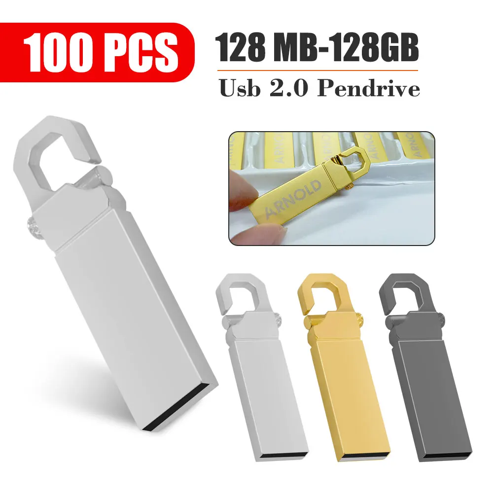 

100PCS Free Custom LOGO High Speed Pen Drive USB Flash Drive 4GB 8GB 2.0 16GB 32GB 64GB 128GB Pendrive metal usb sticks with key