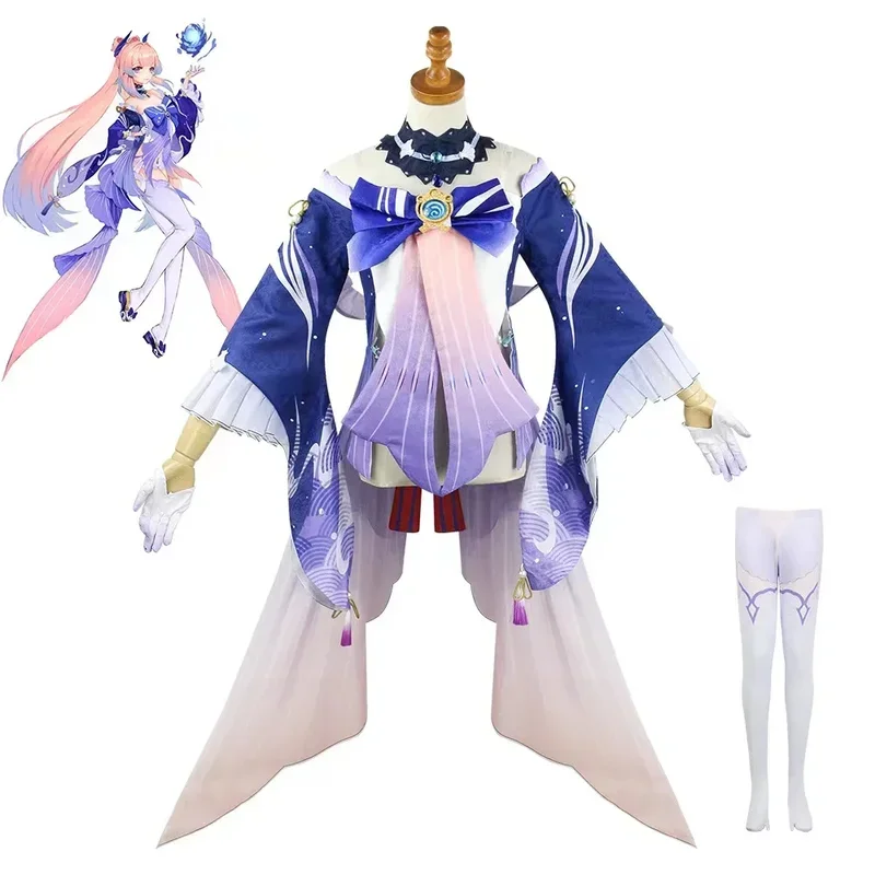 Disfraz de Genshin Impact Kokomi para mujer, traje de Cosplay, Sangonomiya Kokomi, peluca, zapatos, Sexy, para fiesta de Halloween, conjunto completo