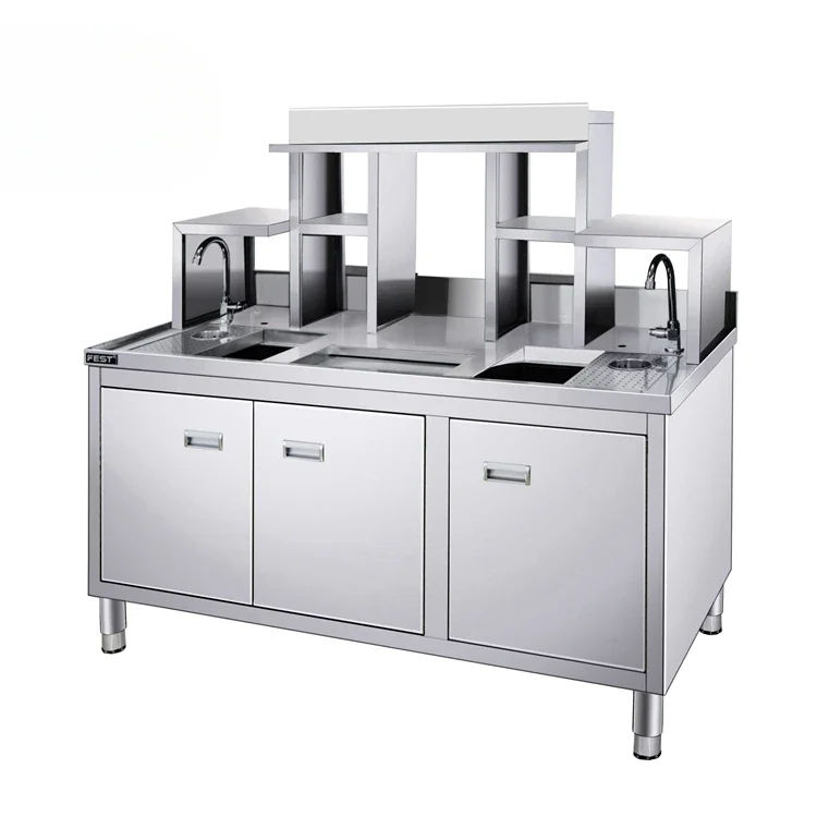 For  Commercial Stainless Steel Bubble Tea Equipment Diy Customize Bubble Tea Bar Counter With Refrigeration
