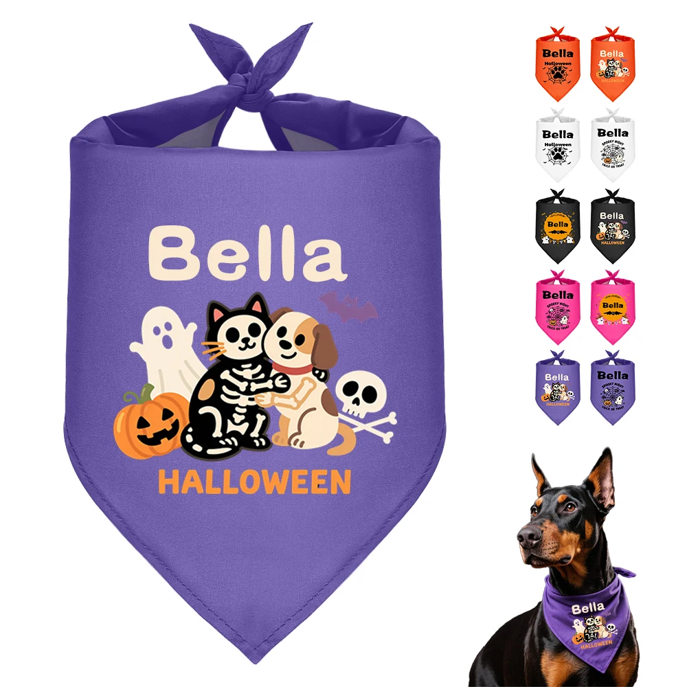 

Customized Dog Bandana Halloween Puppy Dogs Bandanas Pet Holiday Party Triangular Scarf Free Printed Name Bibs Washable for Pet