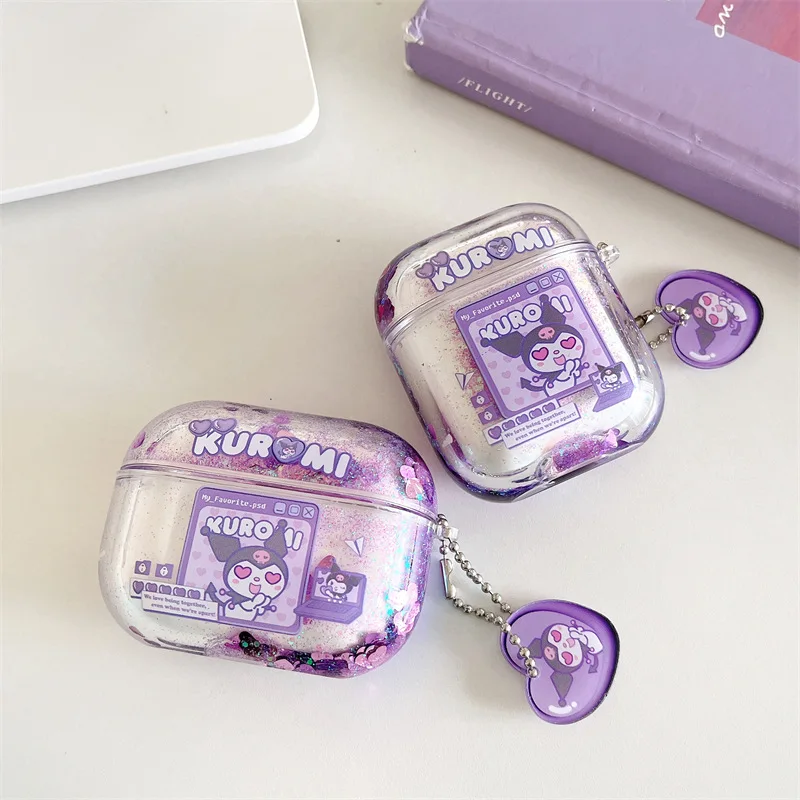 Hello Kitty Kuromi Melody For Airpods Pro 2 Case,Glitter Pink Shiny Quicksand Protective Hard PC Earphone Cover For Airpod Case