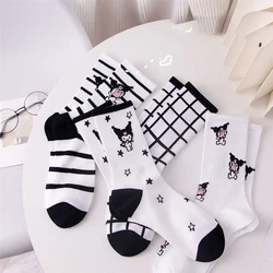 New Sanrio Kuromi Kawaii Socks Cartoon Winter Versatile White Stocking High Beauty Student Socks Girl Birthday Gift For Children