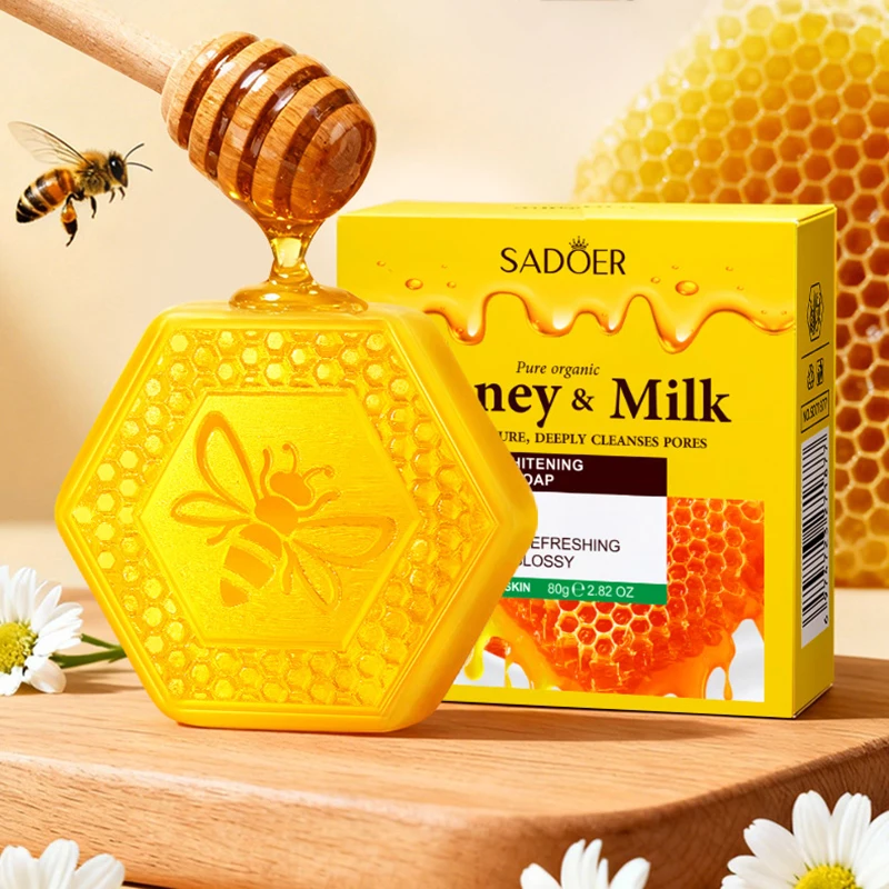 SADOER Honey Milk Moisturizing Bubbling Soap Skin Whitening Facial Soap Deep Cleansing Body Face Wash Foam Solid Facial Cleanser