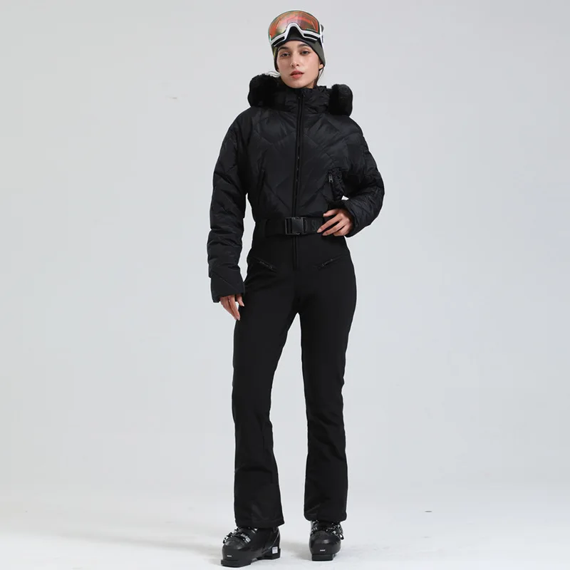 Gsou Snow Winter Women\'s Warm Down Snowsuit Outdoor Skiing Warm Waterproof Windproof Snowboard One-piece Suit Fashion Ski Suit