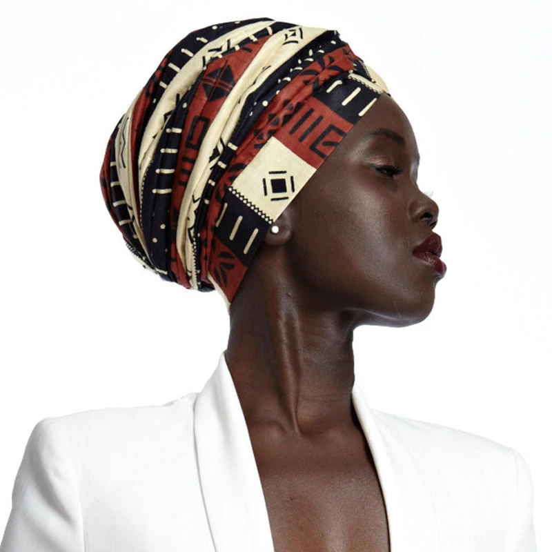 New Luxury Women African Pattern Headscarf Ladies Hair Accessories Scarf Hat Headwrap Long Tail Cap Chemo Hats Islamic Turban