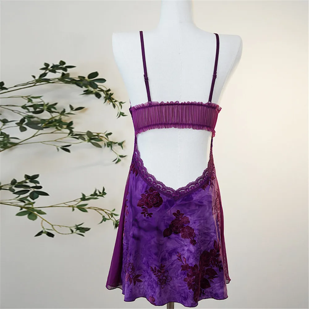 Women's Clothing Lace Splicing Nightdress Home Wear Women Split Nightgowns Comfortable Loungewear