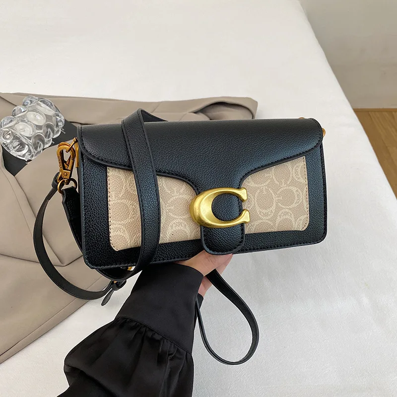 Classic Vintage Monogram Tabby Crossbody Bag, Trendy Versatile Shoulder Handbag with Gold C Buckle