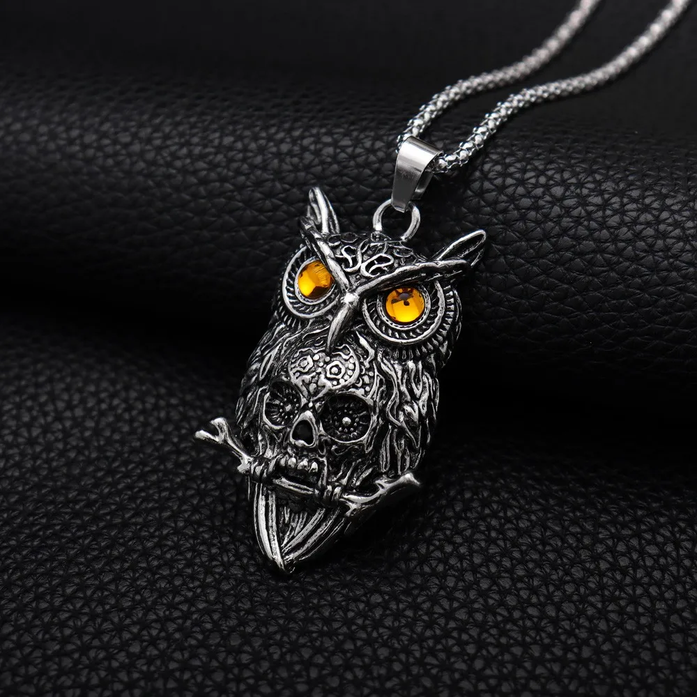 Dark Punk Gothic Skull Owl Retro Alloy Pendant Necklace Personality Men Hip Hop Pendants Jewelry Fashion Necklace Accessory