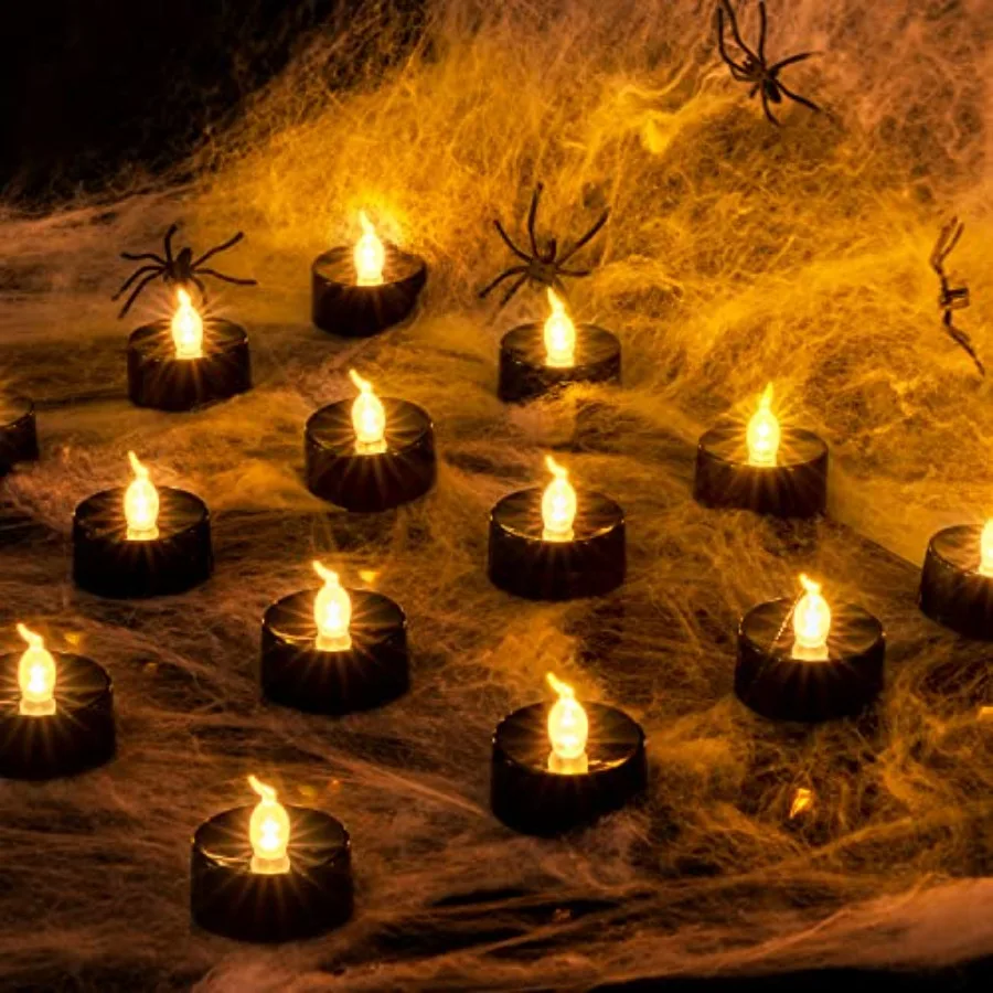 24Pack Black Flameless LED Tealight Candles, 200+ Hrs Battery Life, Flickering Electric Tea Lights Candles, Small Fake Candle