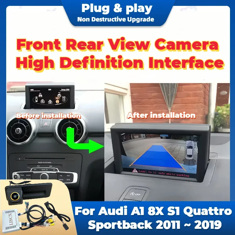 Front Rear View Camera interface Adapter For Audi A1 S1 8X Sportback Quattro 2011 ~ 2019 OEM Screen Plug & Play Reverse Camera