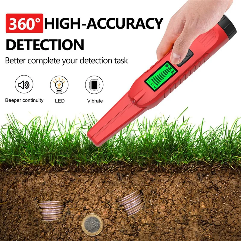 Detektor Logam Emas Portabel ABSQ dengan Lampu LED Tahan Air IP54 360 ° Detektor Induksi Kuat