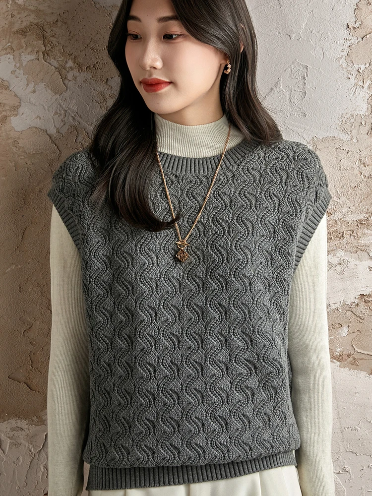 Gilet tricoté en pur coton pour femmes, rond, Ne Svel, ample, ajouré, couleur, nouvelle collection printemps automne 2025